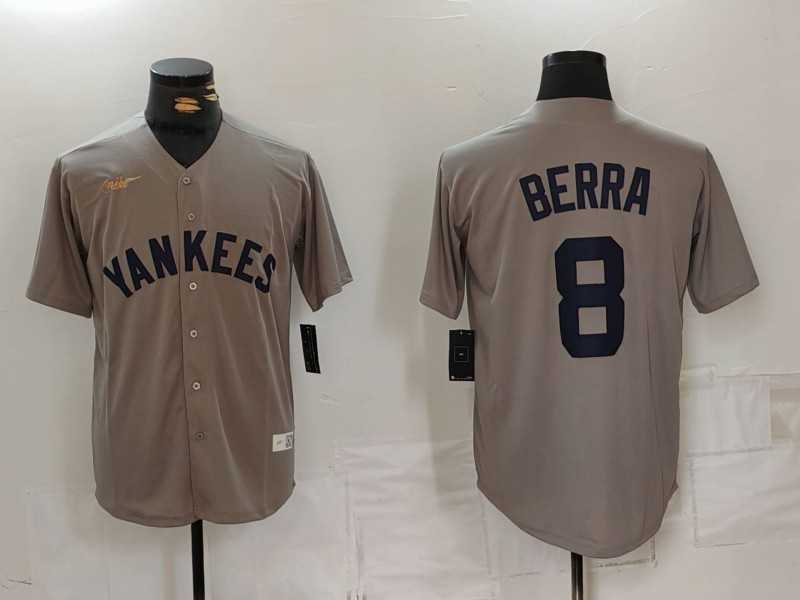 Mens New York Yankees #8 Yogi Berra Grey Throwback Stitched Cool Base Nike Jersey